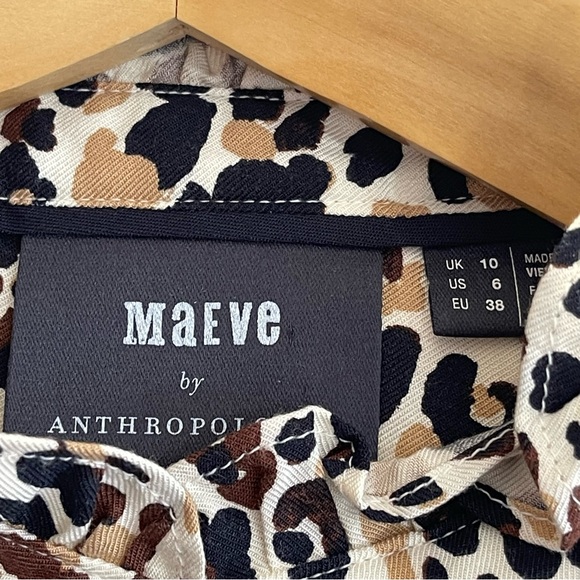 Anthropologie Maeve Leopard Print Button Up Shirt Womens Size 6 Long Sleeve - Picture 3 of 8